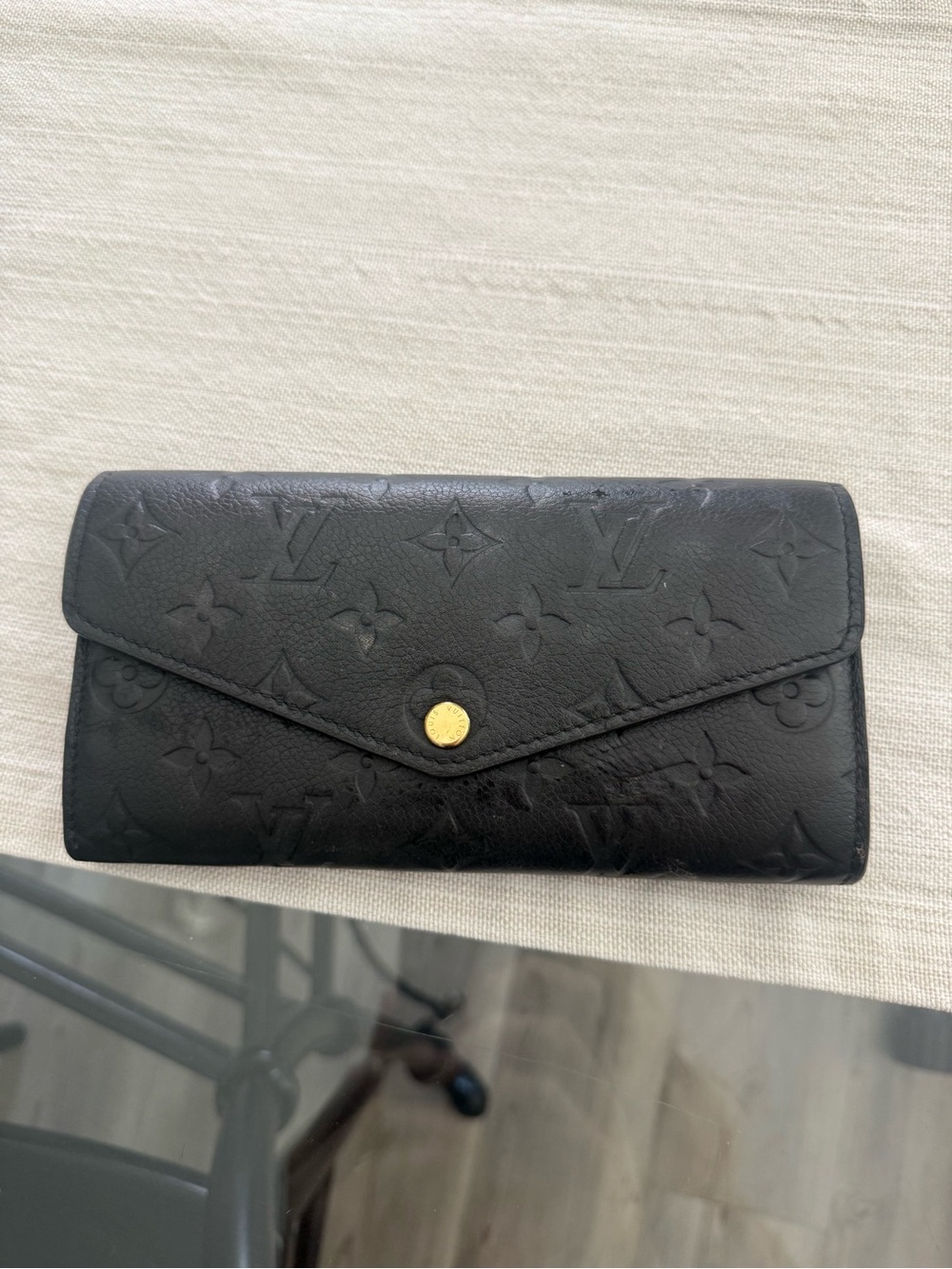 Louis Vuitton Black Monogram Empreinte Leather Envelope Wallet with Gold Button